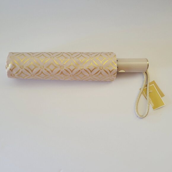 Michael Kors Travel Umbrella Push Button Folding Pale Gold Multi 35F4GTFN1M - Picture 3 of 5